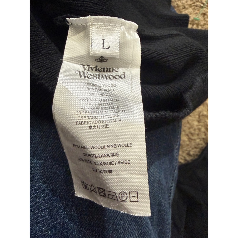 Vivienne Westwood Bea Knit Top Indigo Navy Wool Silk Orb Logo Short Sleeve L - Picture 5 of 5